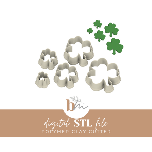 Clovers, Shamrocks - 5 Sizes | Digital STL File | Polymer Clay Tools & Cutters