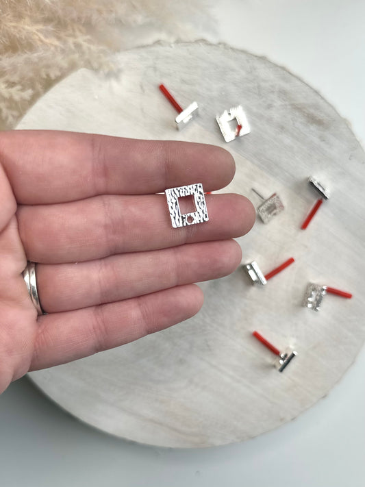 Square Buckle Earring Post - Silver (10pc)