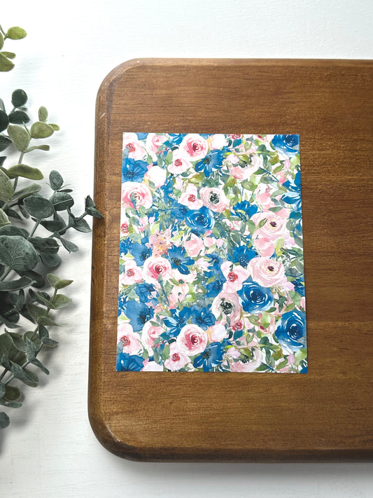 Blue & Pink Watercolor Roses | FL059 | Image Transfer Paper