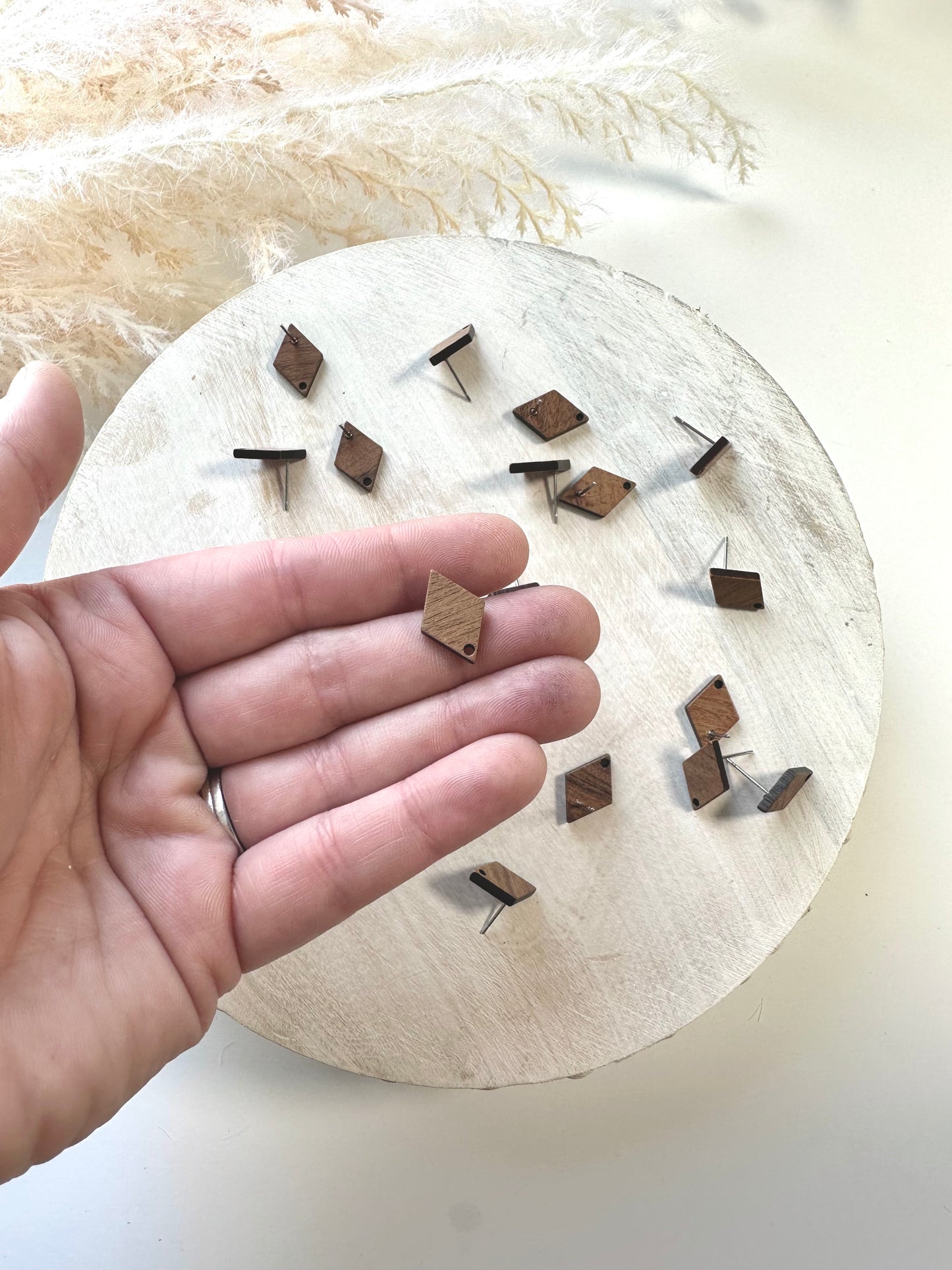 Wood Diamond Earring Post (10pc)