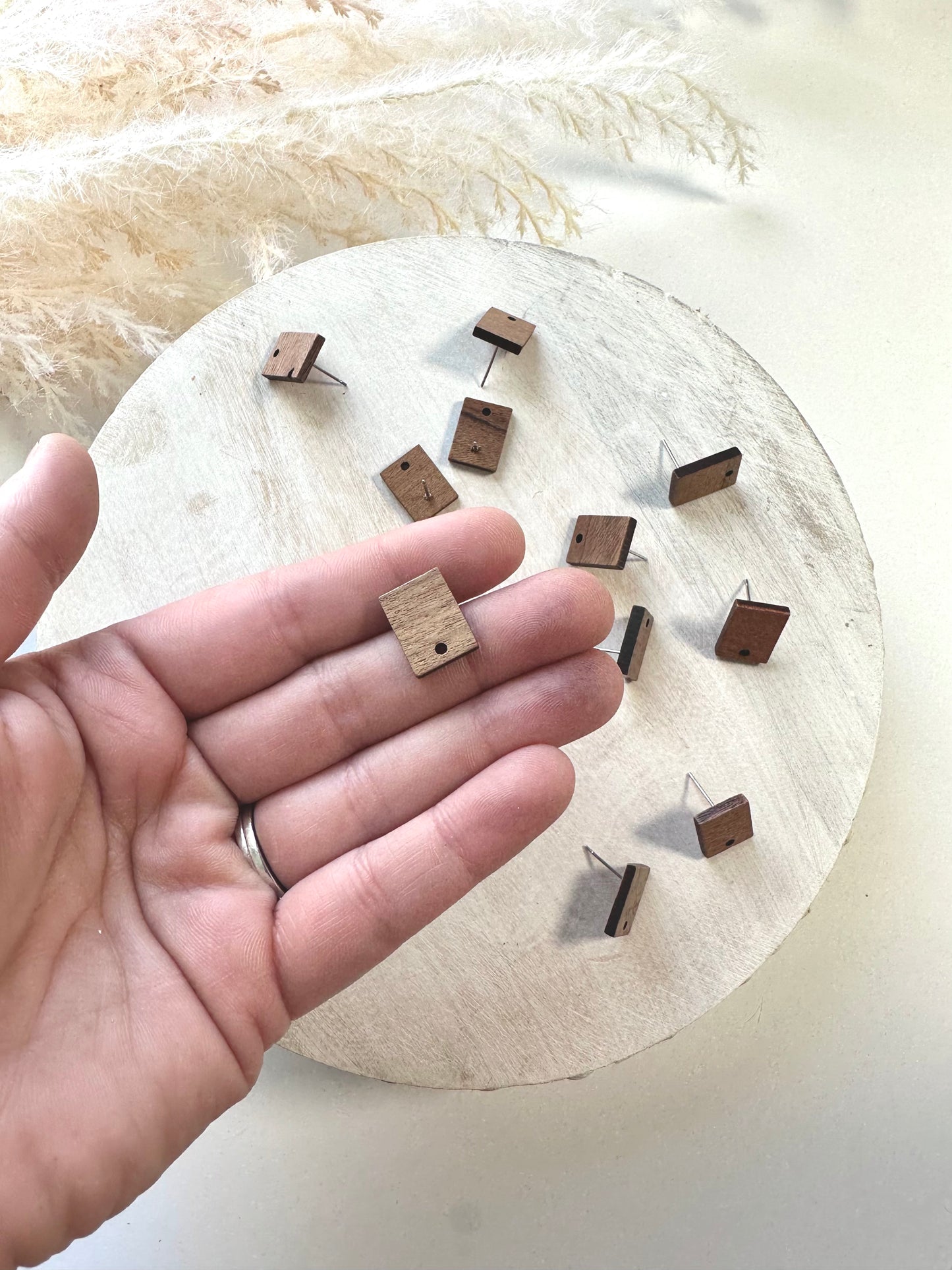 Wood Rectangle Earring Post (10pc)