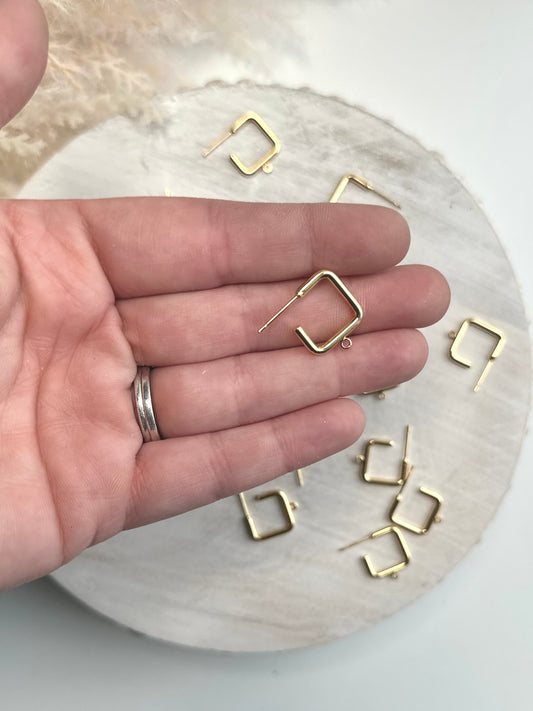 Squared Hoop Earring Post - Gold (10pc)