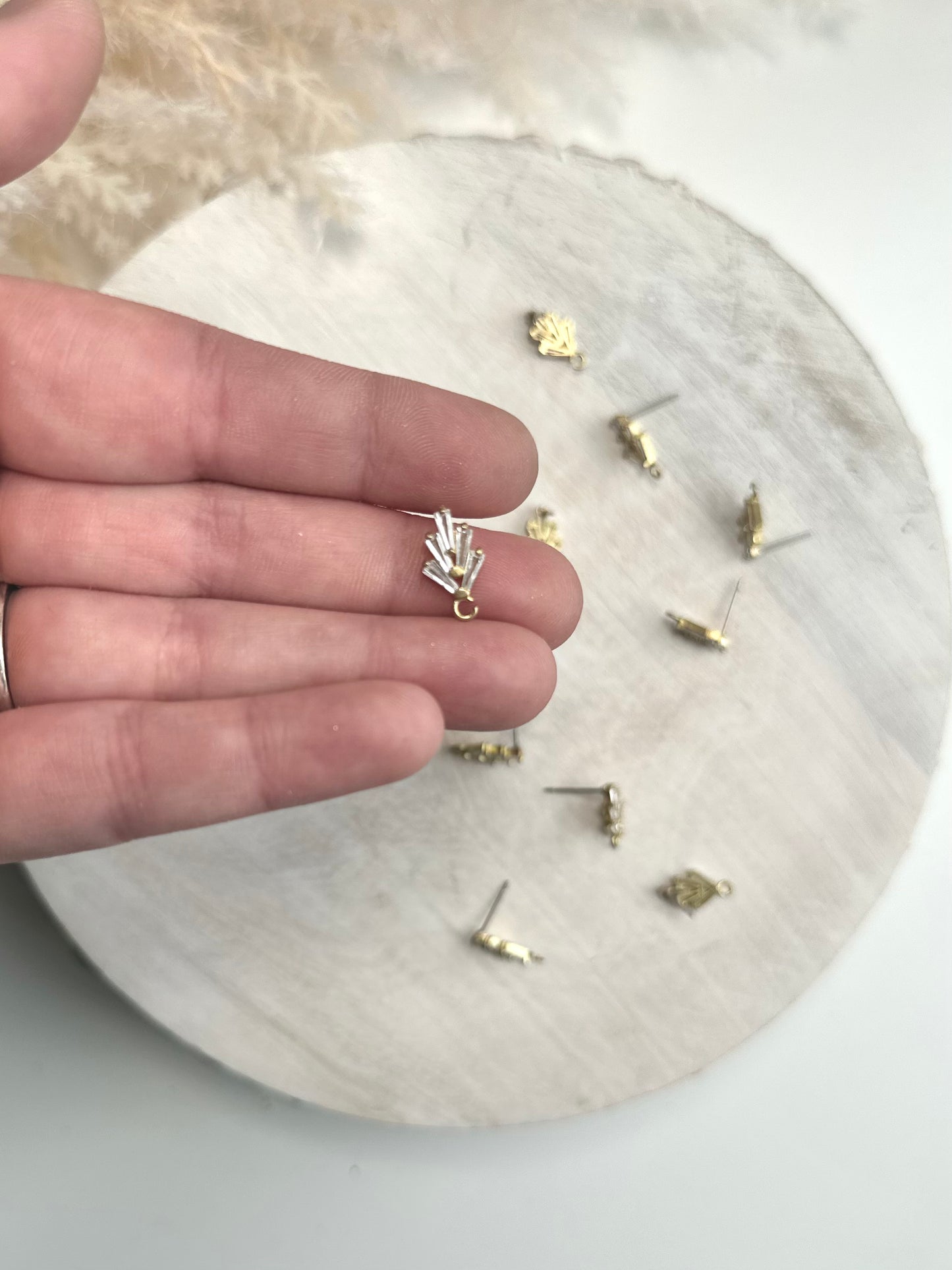 CZ Leaf Earring Post - Gold (10pc)