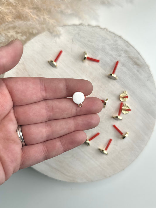 White Enamel Circle Earring Post - Gold (10pc)