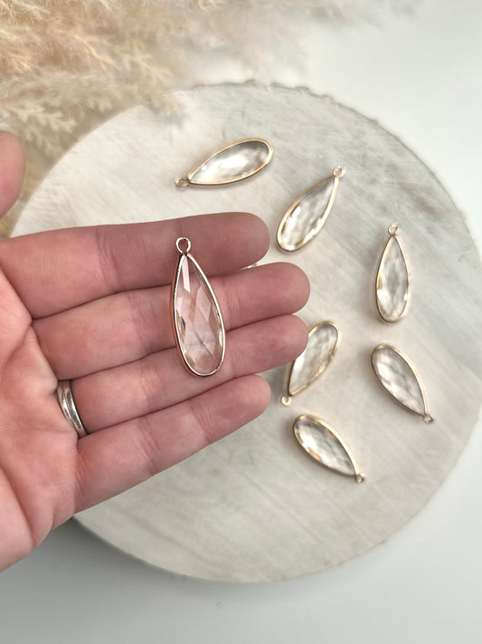 Long Teardrop Glass Charm - Gold (10pc)